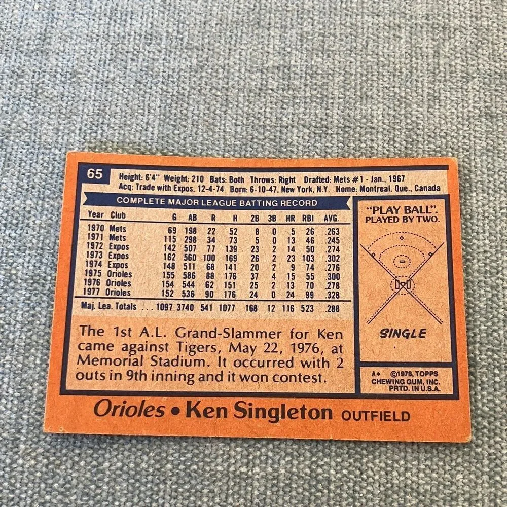 1978 Topps Baltimore Orioles Baseball Card Trading Card